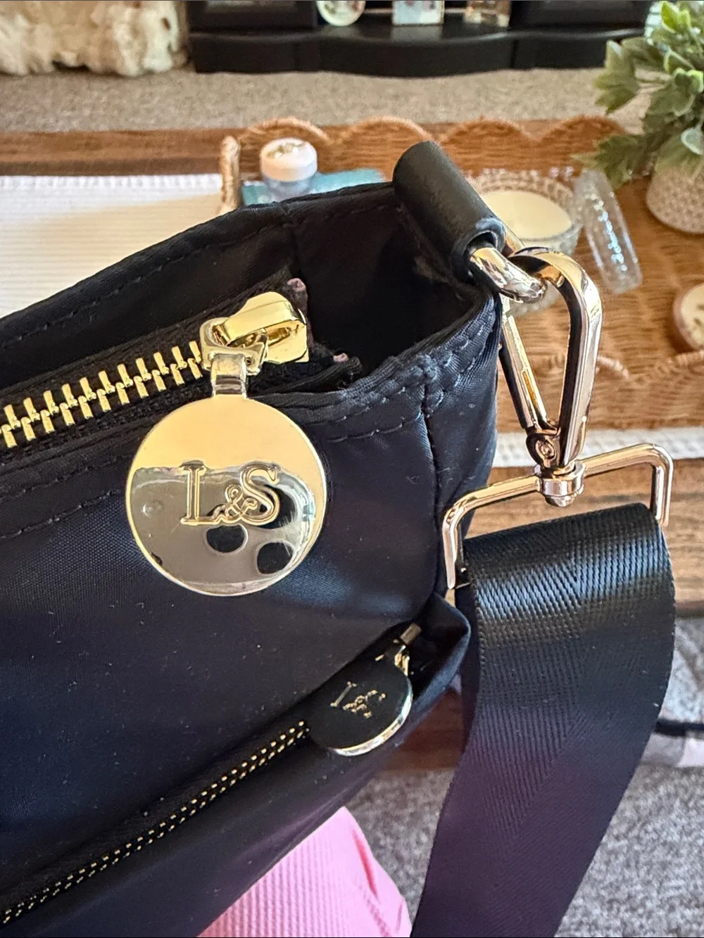 Lo & Sons Black Laptop Tote with Gold Hardware